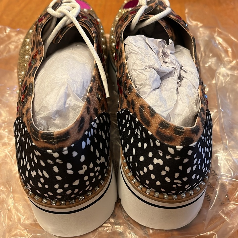 NEW BETSEY JOHNSON pixxy gold multi chunky loafer in gold - Picture 2 of 4